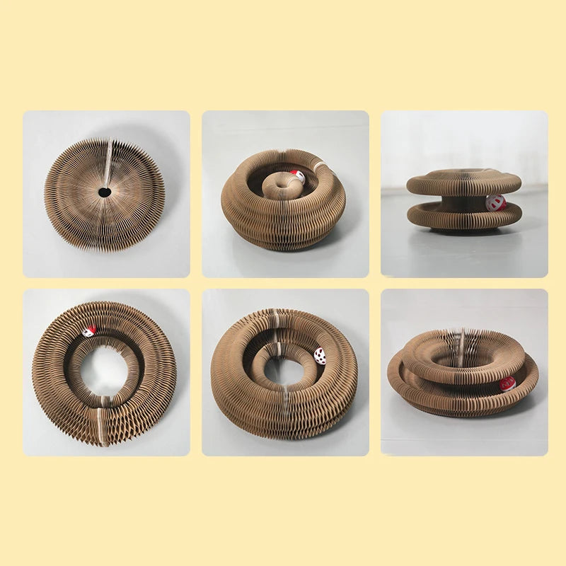Round Corrugated Cat Scratcher Bowl with Ball Track | Claw Grinding Toy