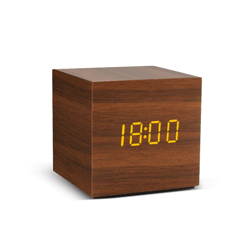 Modern Wooden LED Alarm Clock for Desk & Bedroom