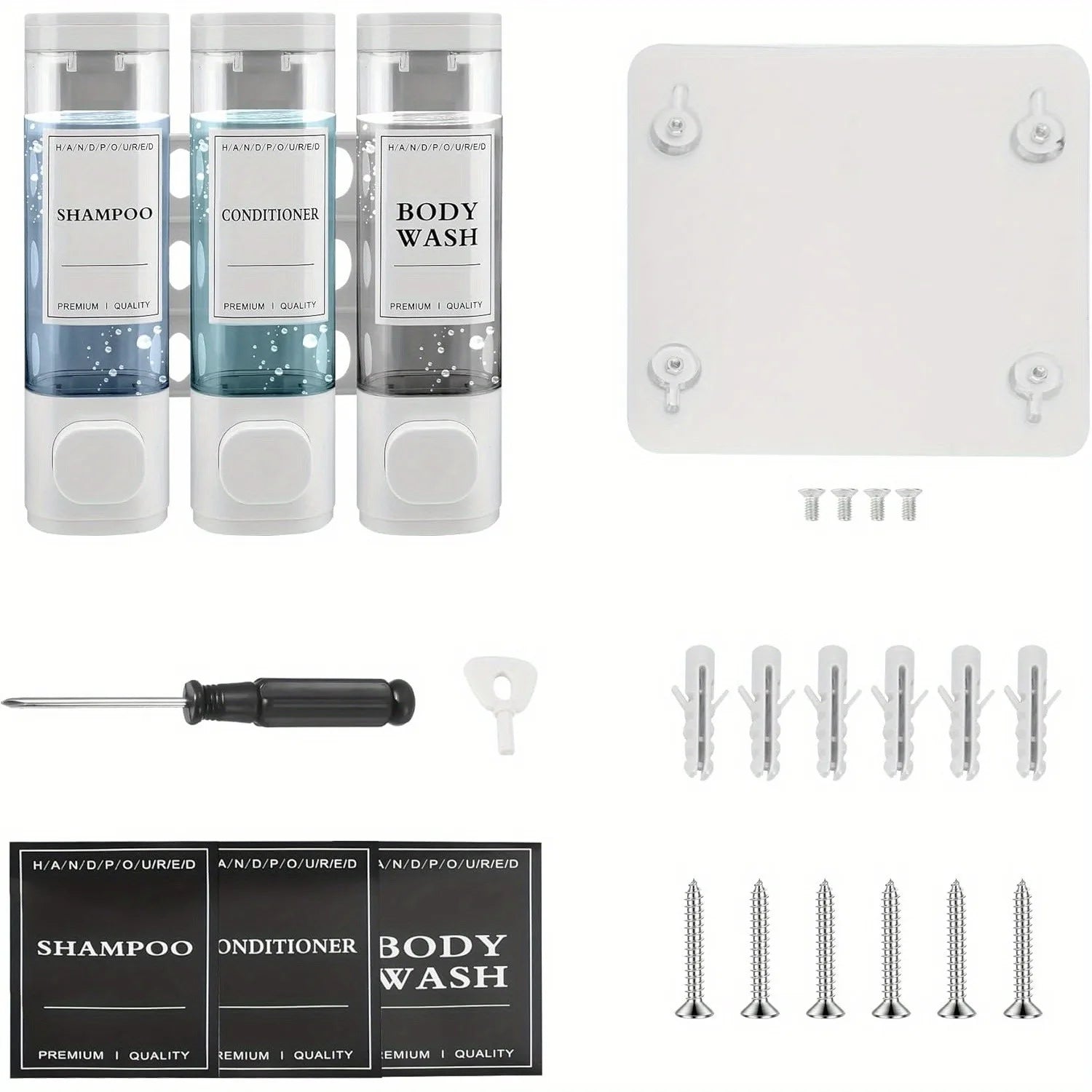 3-in-1 Wall Mounted Soap, Shampoo & Shower Gel Dispenser