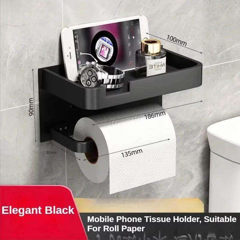 Black Gold Toilet Paper Holder with Shelf