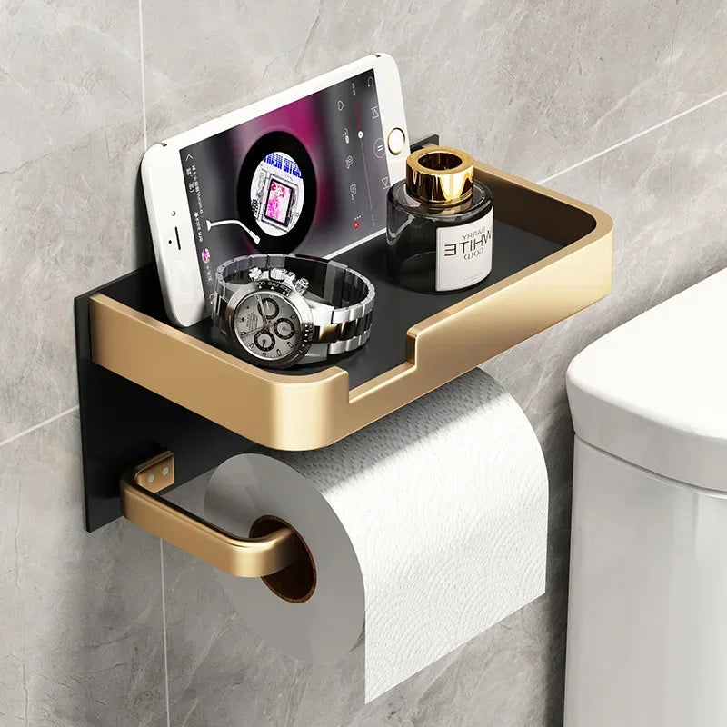 Black Gold Toilet Paper Holder with Shelf
