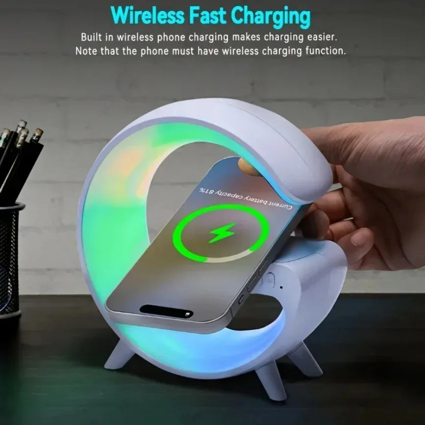 Wireless Charging Stand with Bluetooth Speaker & RGB Night Light