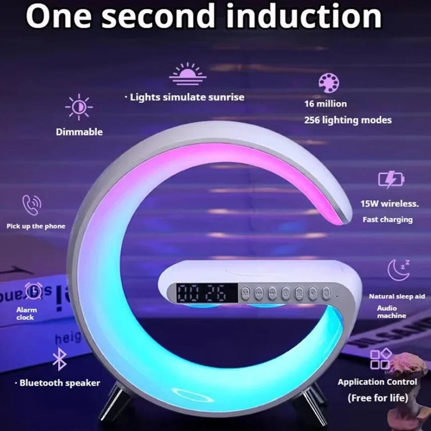 Wireless Charging Stand with Bluetooth Speaker & RGB Night Light