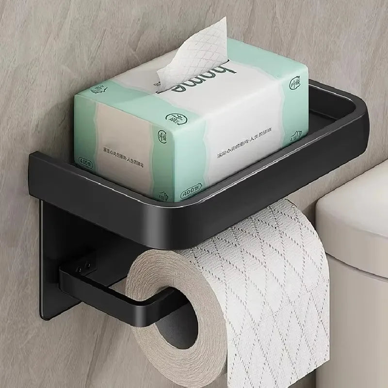Black Gold Toilet Paper Holder with Shelf