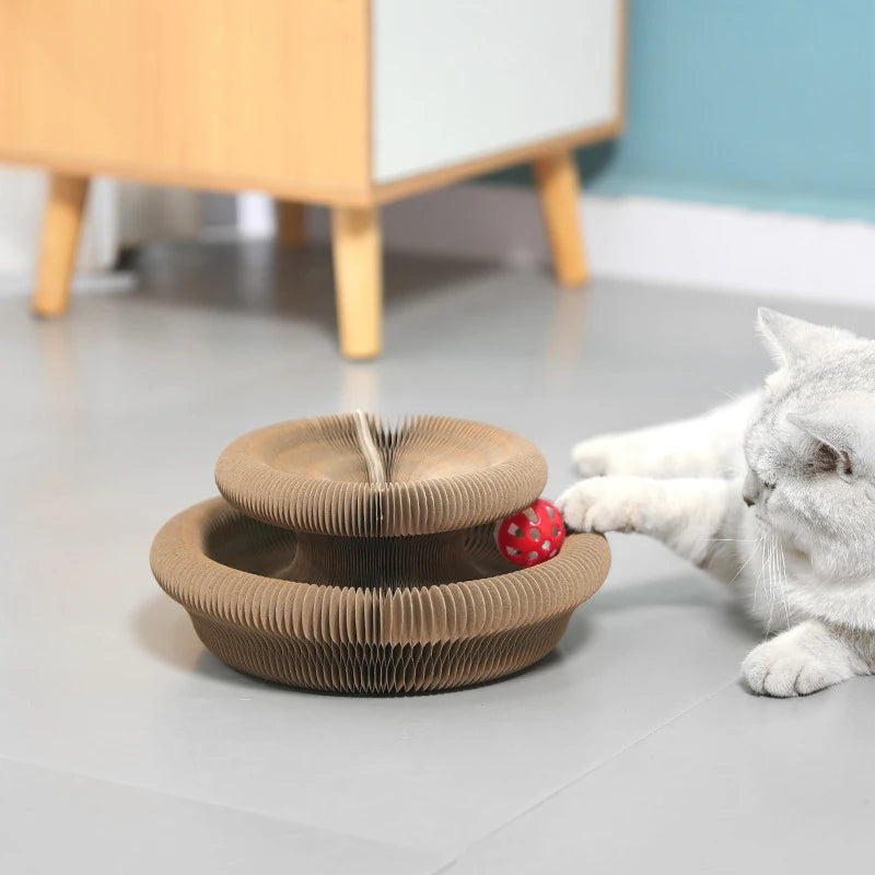 Round Corrugated Cat Scratcher Bowl with Ball Track | Claw Grinding Toy