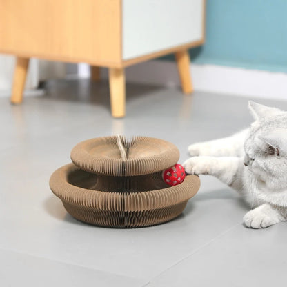 Round Corrugated Cat Scratcher Bowl with Ball Track | Claw Grinding Toy