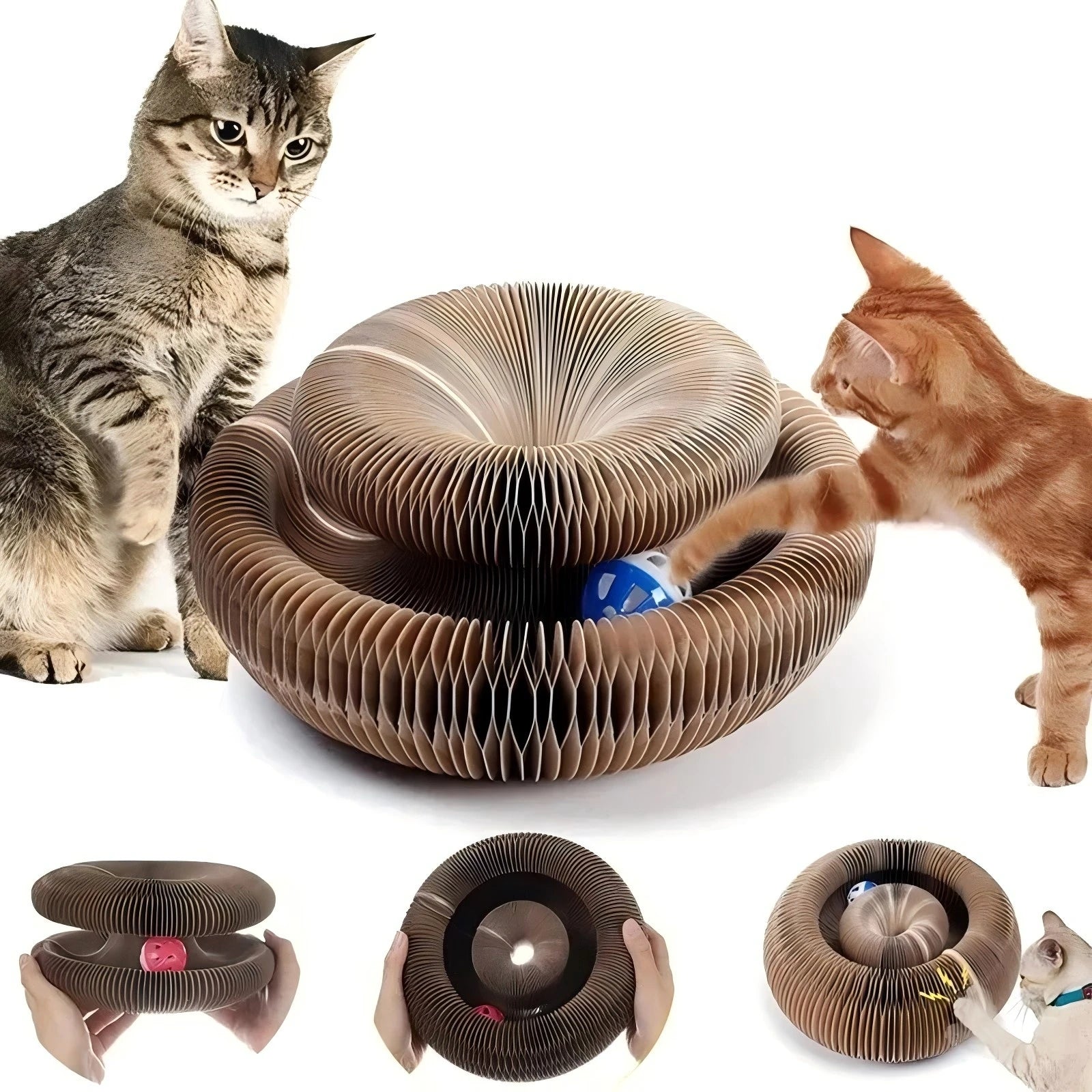 Round Corrugated Cat Scratcher Bowl with Ball Track | Claw Grinding Toy