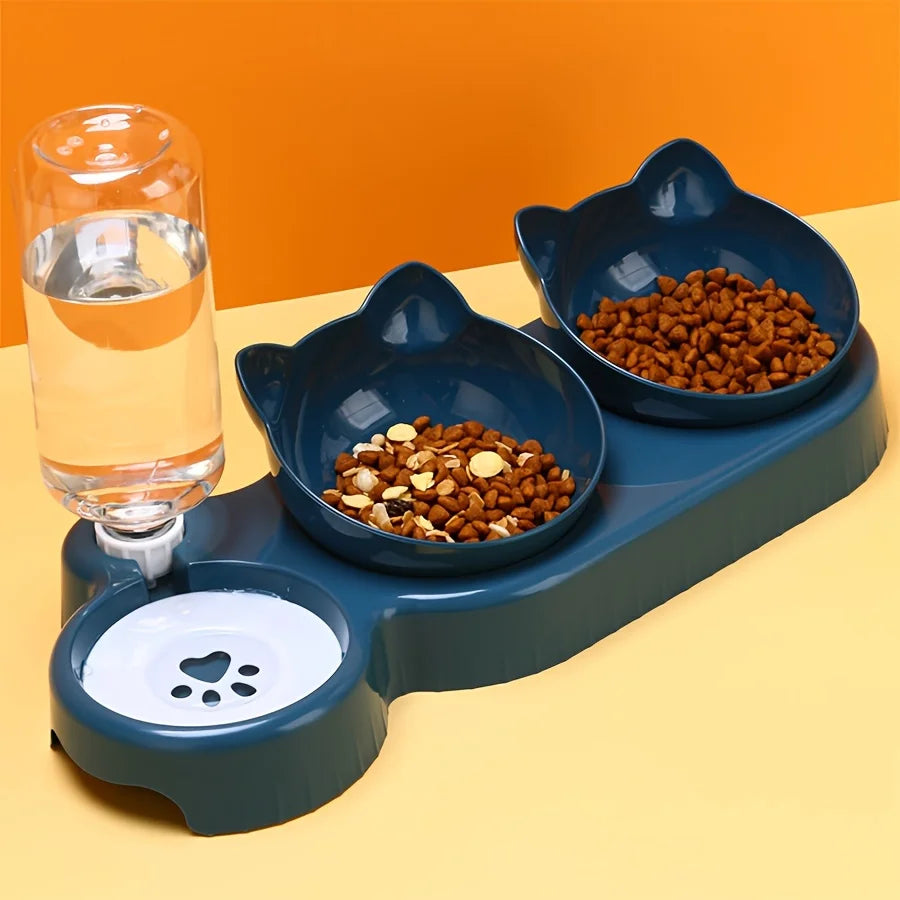 3-in-1 Tilted Pet Bowl Set with Water Feeder