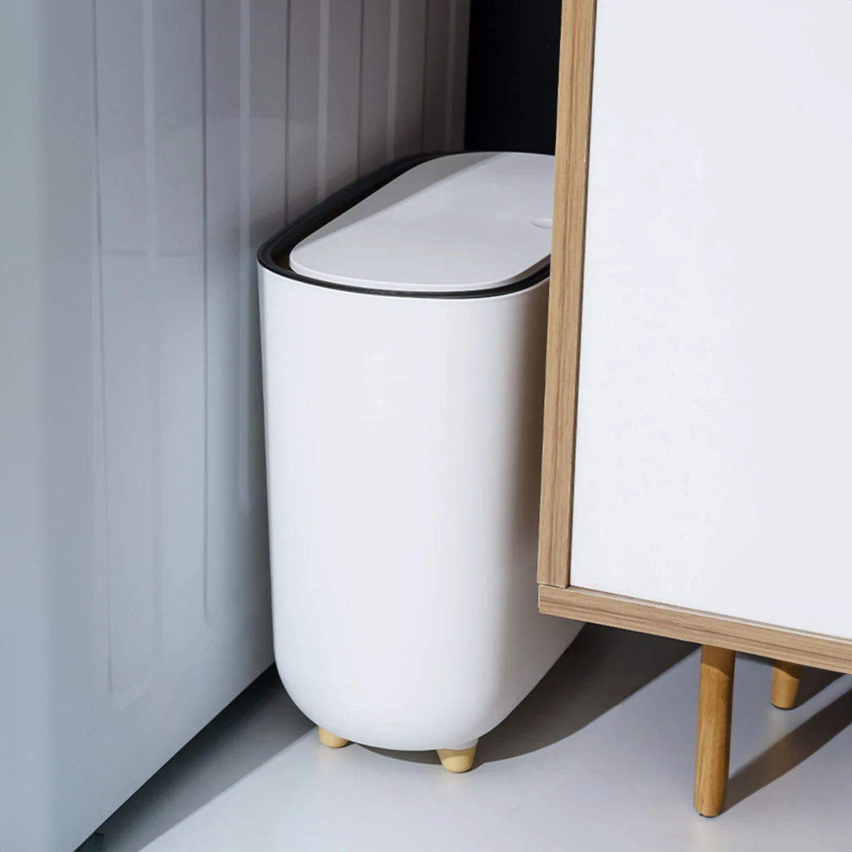 Narrow Press Lid Trash Can