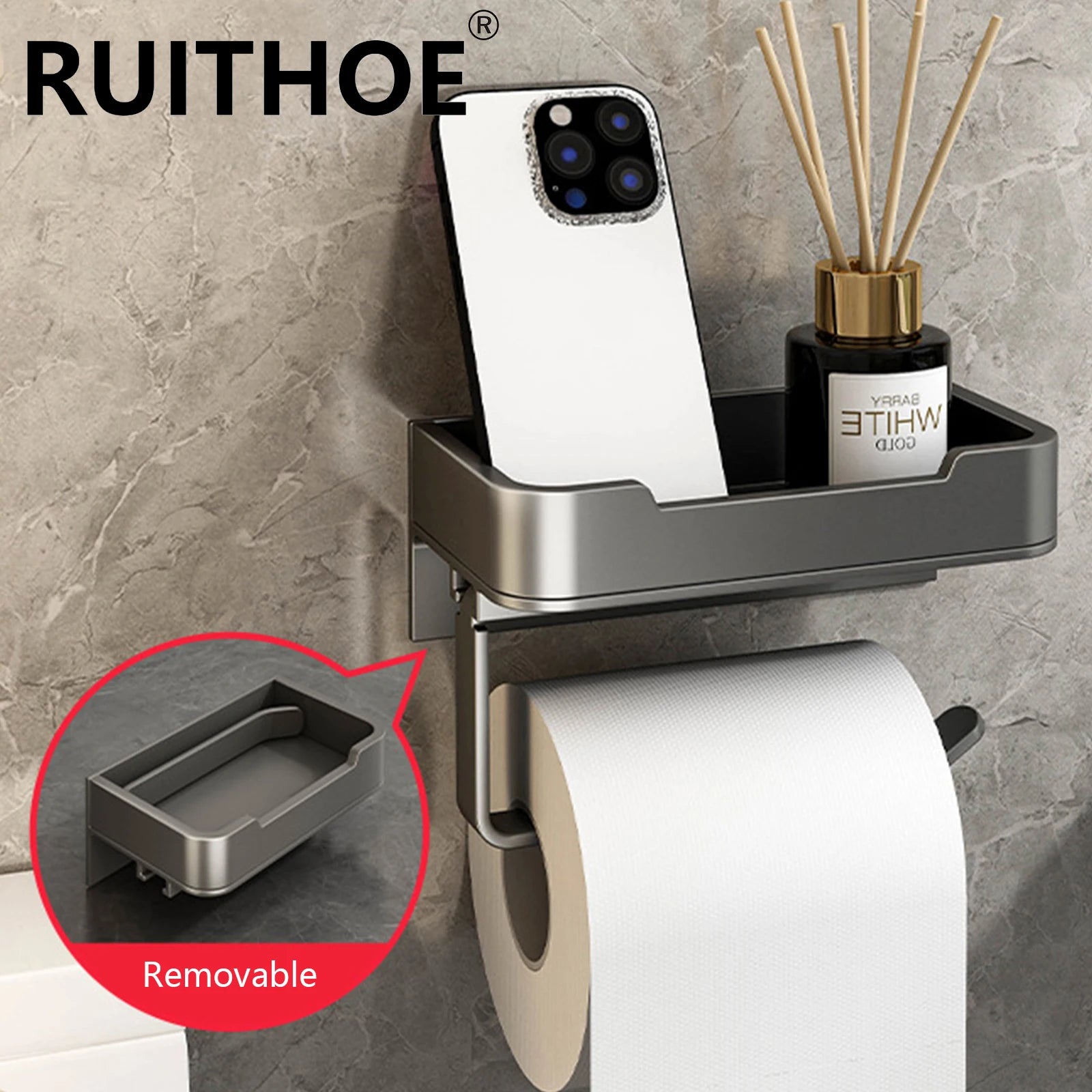 Aluminum Toilet Paper Holder with Shelf