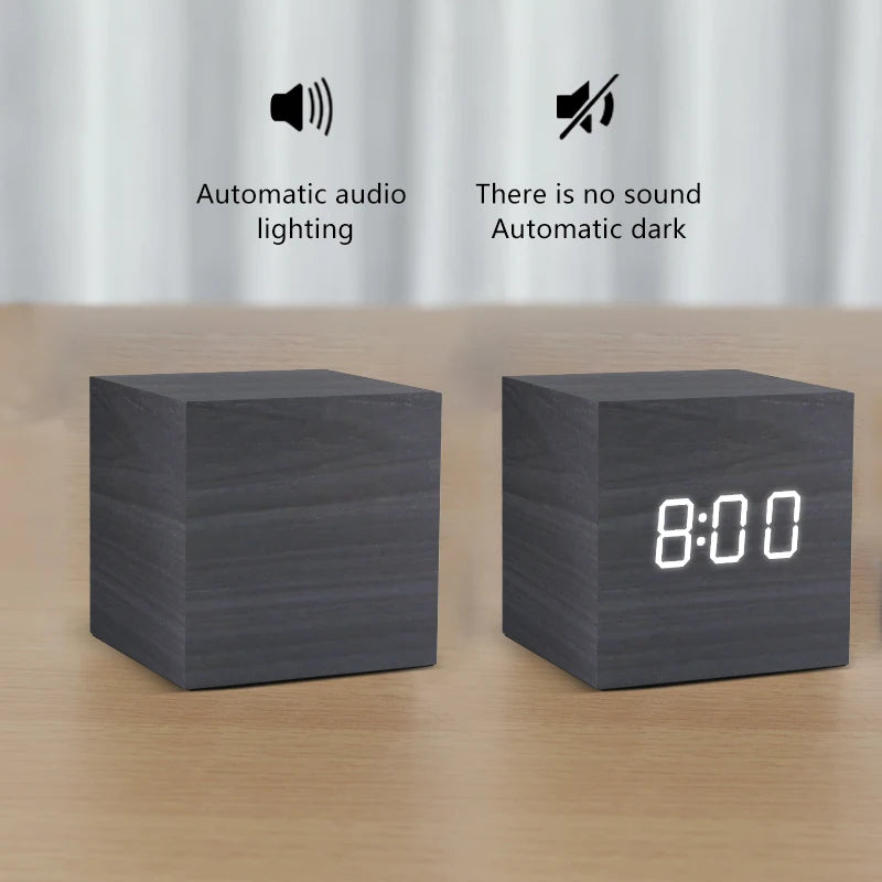 Modern Wooden LED Alarm Clock for Desk &amp; Bedroom