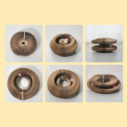Round Corrugated Cat Scratcher Bowl with Ball Track | Claw Grinding Toy