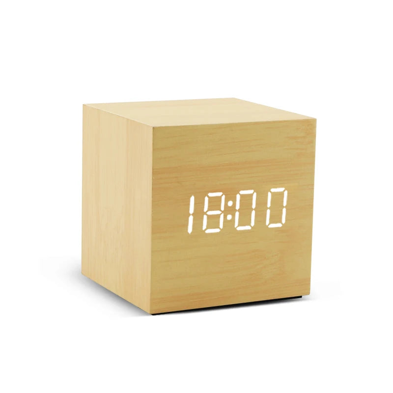 Modern Wooden LED Alarm Clock for Desk &amp; Bedroom