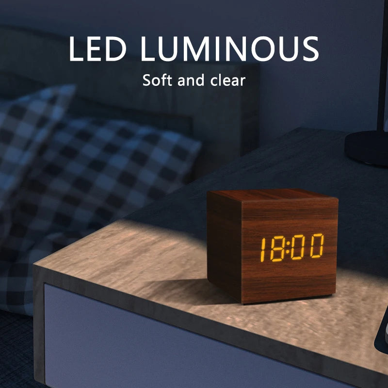 Modern Wooden LED Alarm Clock for Desk &amp; Bedroom