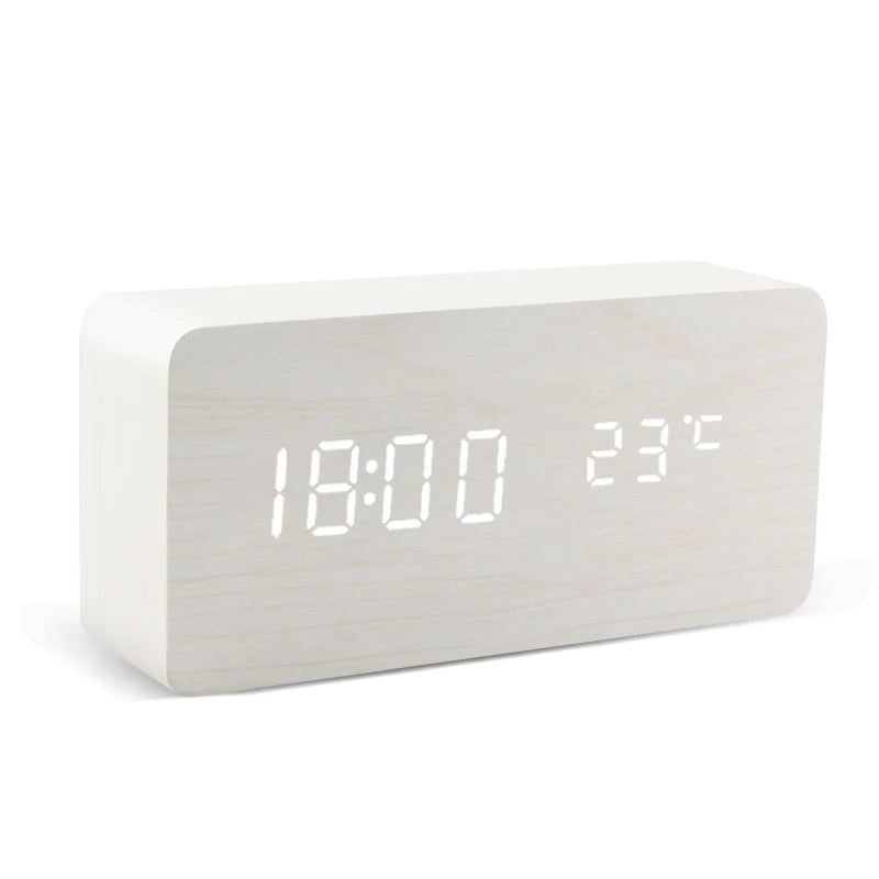 Modern Wooden LED Alarm Clock for Desk &amp; Bedroom