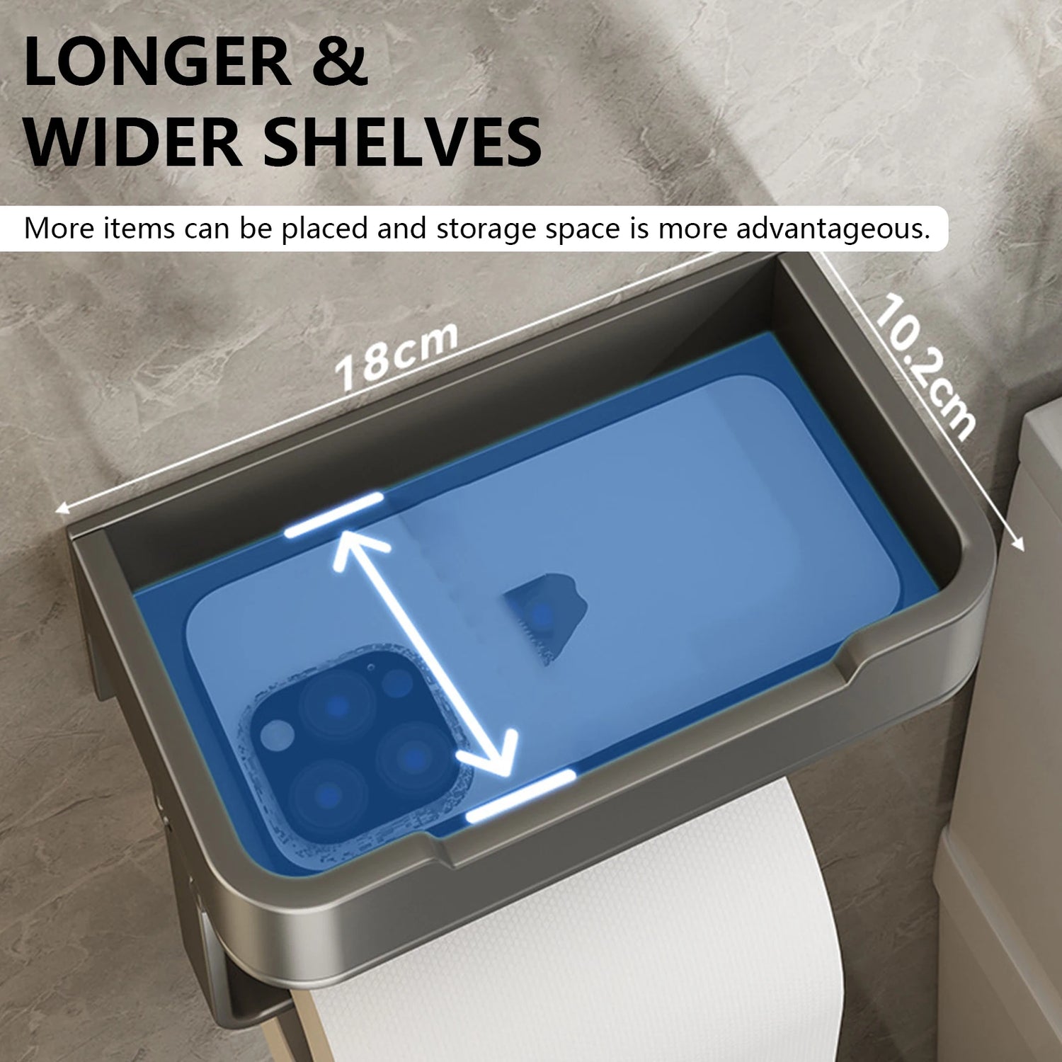Aluminum Toilet Paper Holder with Shelf