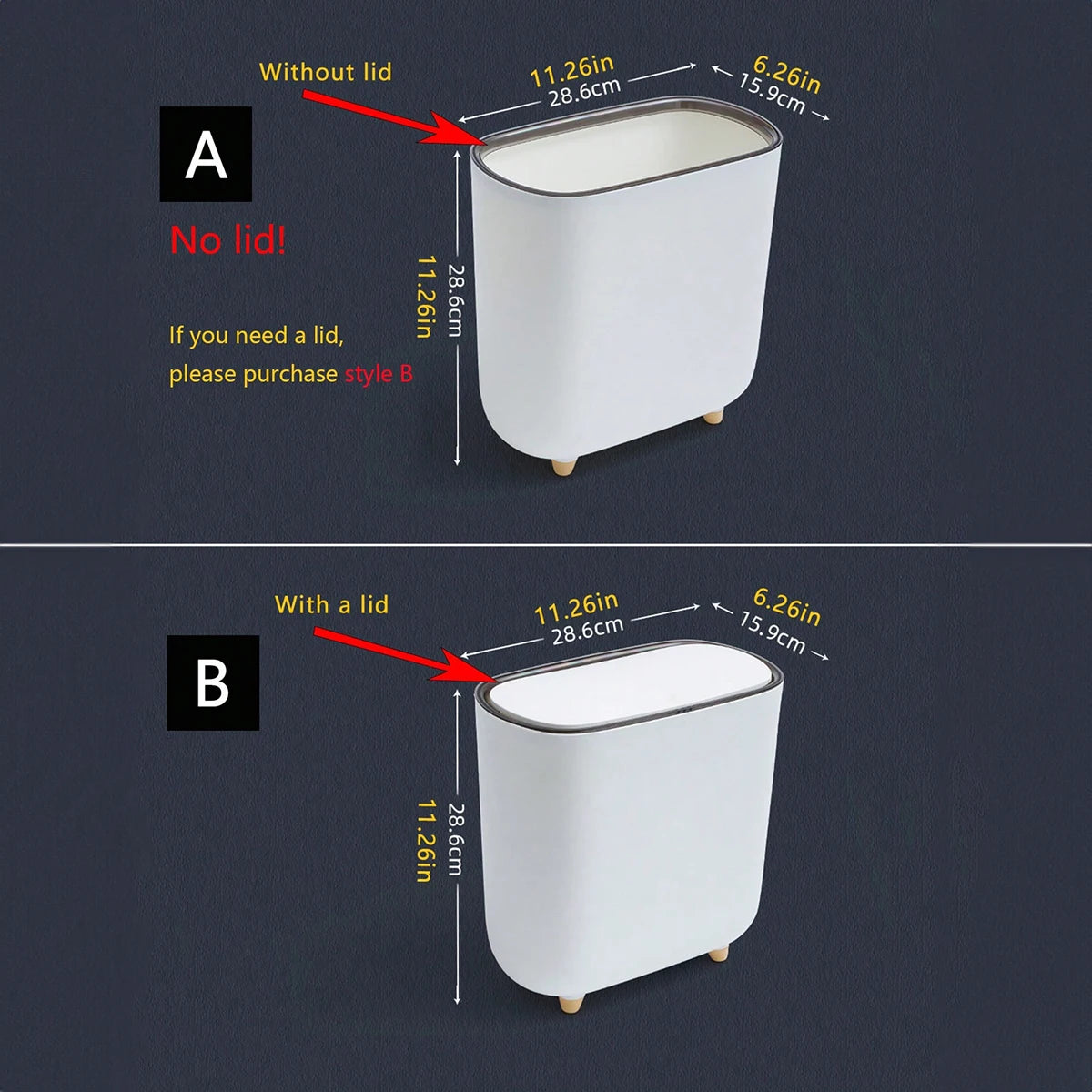 Narrow Press Lid Trash Can