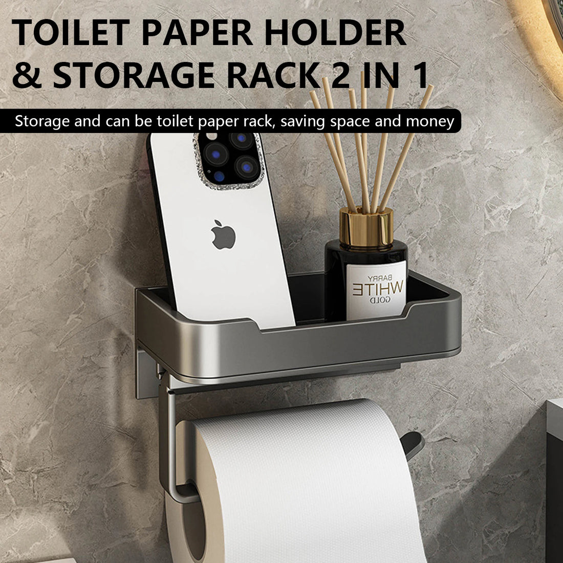 Aluminum Toilet Paper Holder with Shelf