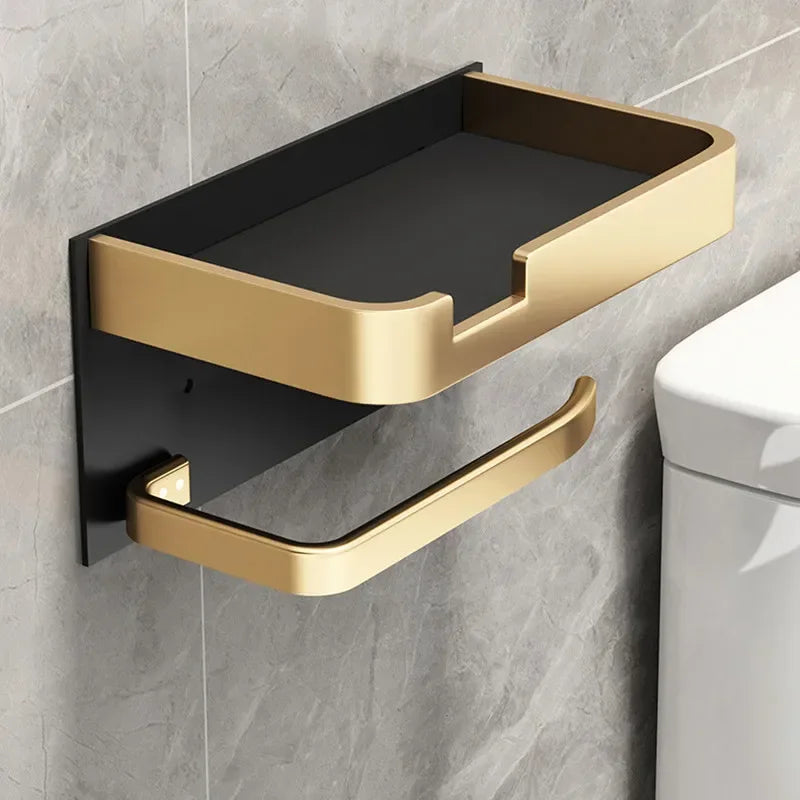 Black Gold Toilet Paper Holder with Shelf