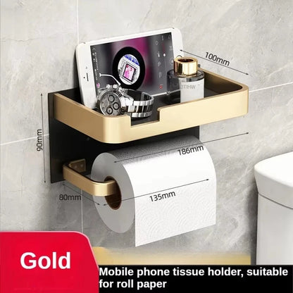 Black Gold Toilet Paper Holder with Shelf
