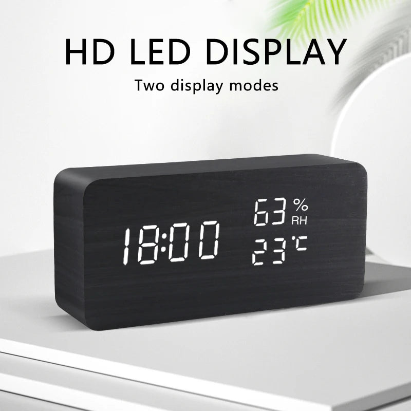 Modern Wooden LED Alarm Clock for Desk &amp; Bedroom