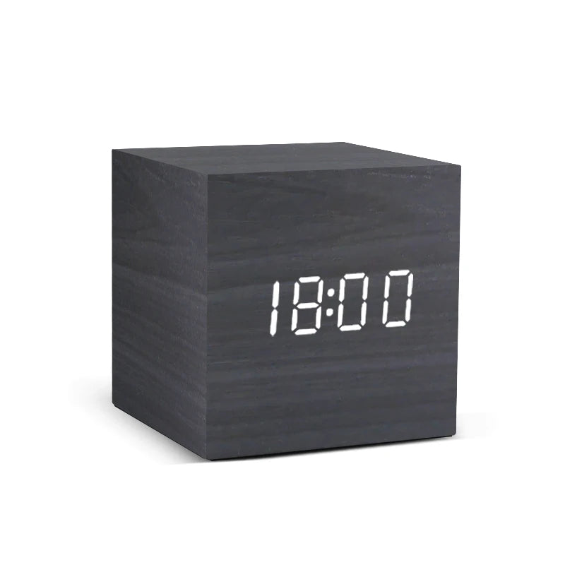 Modern Wooden LED Alarm Clock for Desk &amp; Bedroom
