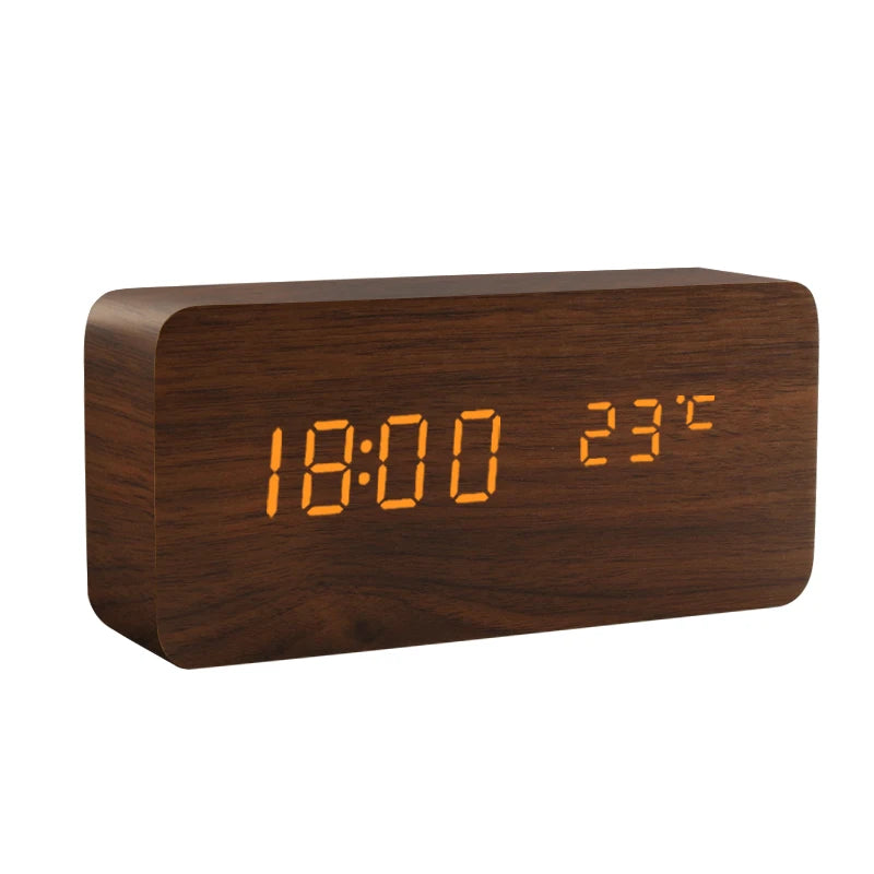 Modern Wooden LED Alarm Clock for Desk &amp; Bedroom