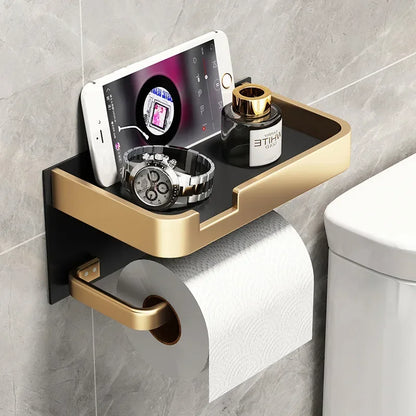 Black Gold Toilet Paper Holder with Shelf