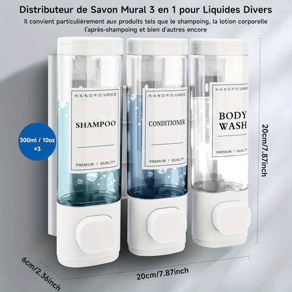 3-in-1 Wall Mounted Soap, Shampoo &amp; Shower Gel Dispenser