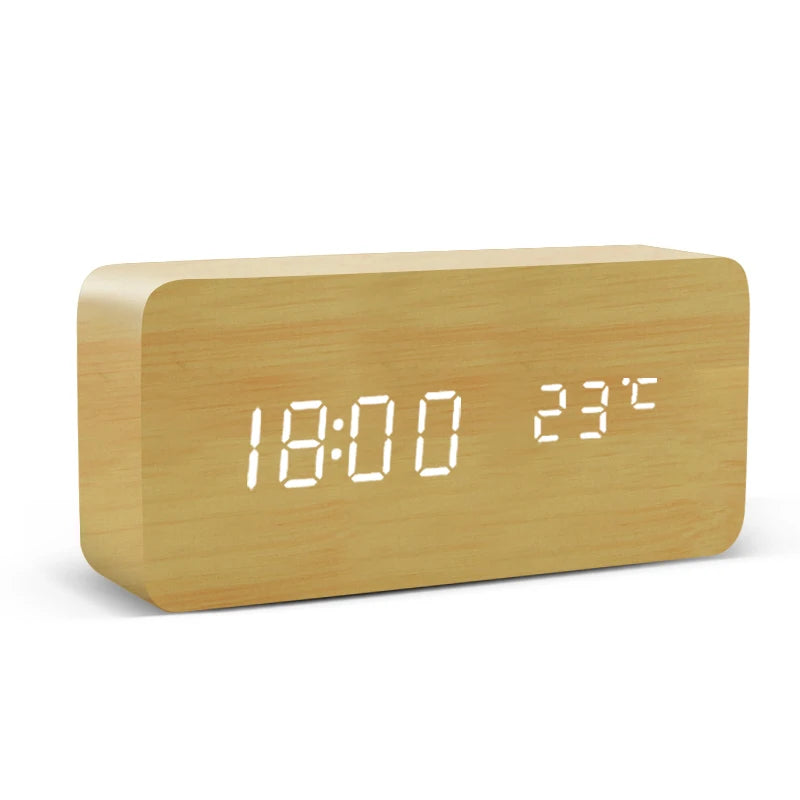 Modern Wooden LED Alarm Clock for Desk &amp; Bedroom
