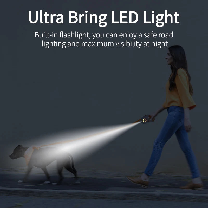 5M Retractable Dog Leash with LED Light, 35 kg