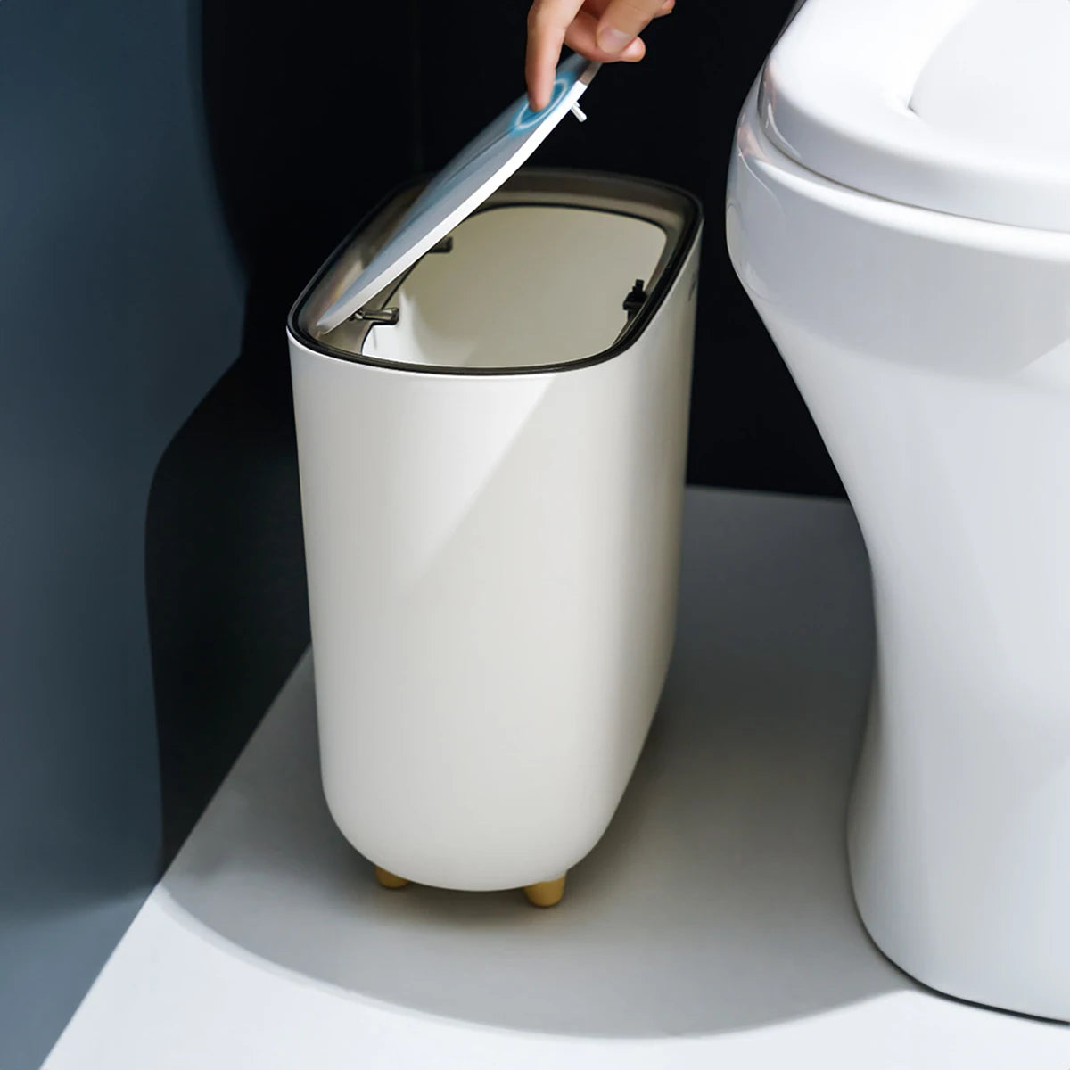 Narrow Press Lid Trash Can