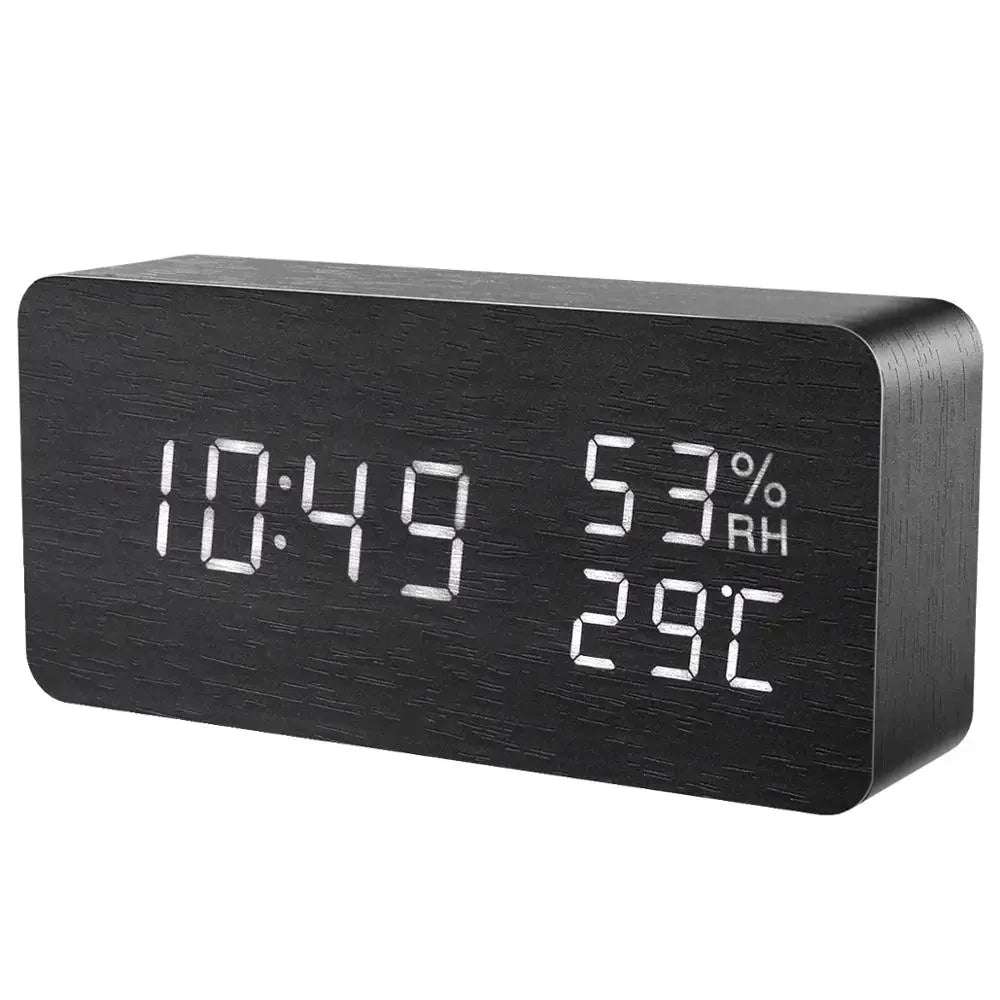 Modern Wooden LED Alarm Clock for Desk &amp; Bedroom
