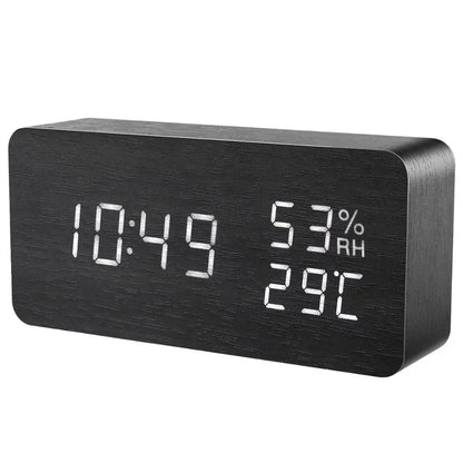 Modern Wooden LED Alarm Clock for Desk &amp; Bedroom
