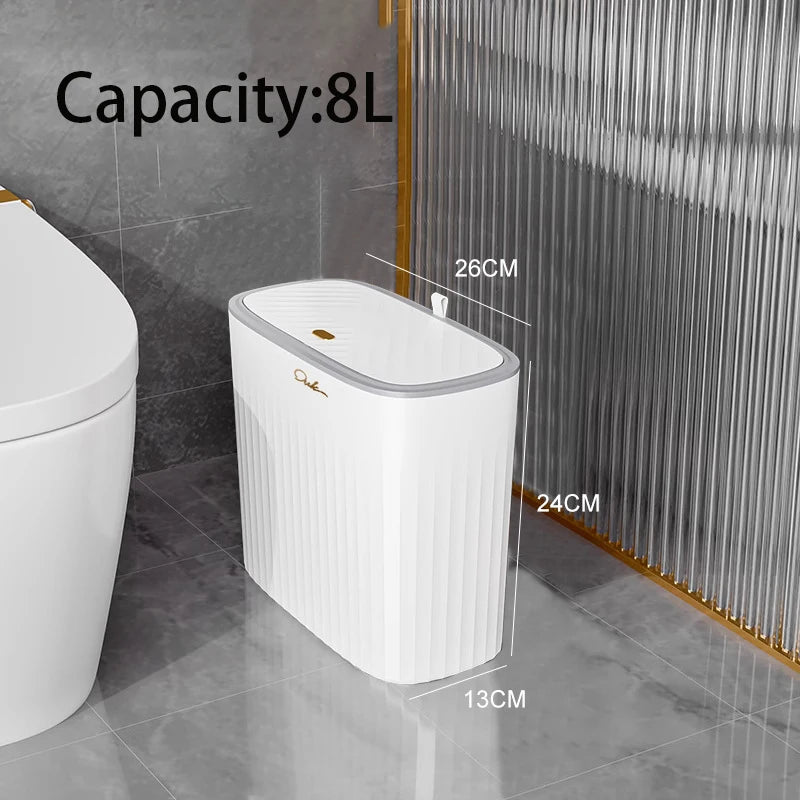 Narrow Press Lid Trash Can