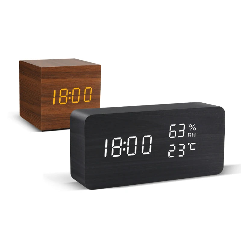 Modern Wooden LED Alarm Clock for Desk &amp; Bedroom